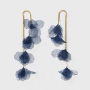 Elegant Gold and Blue Floral Drop Earrings